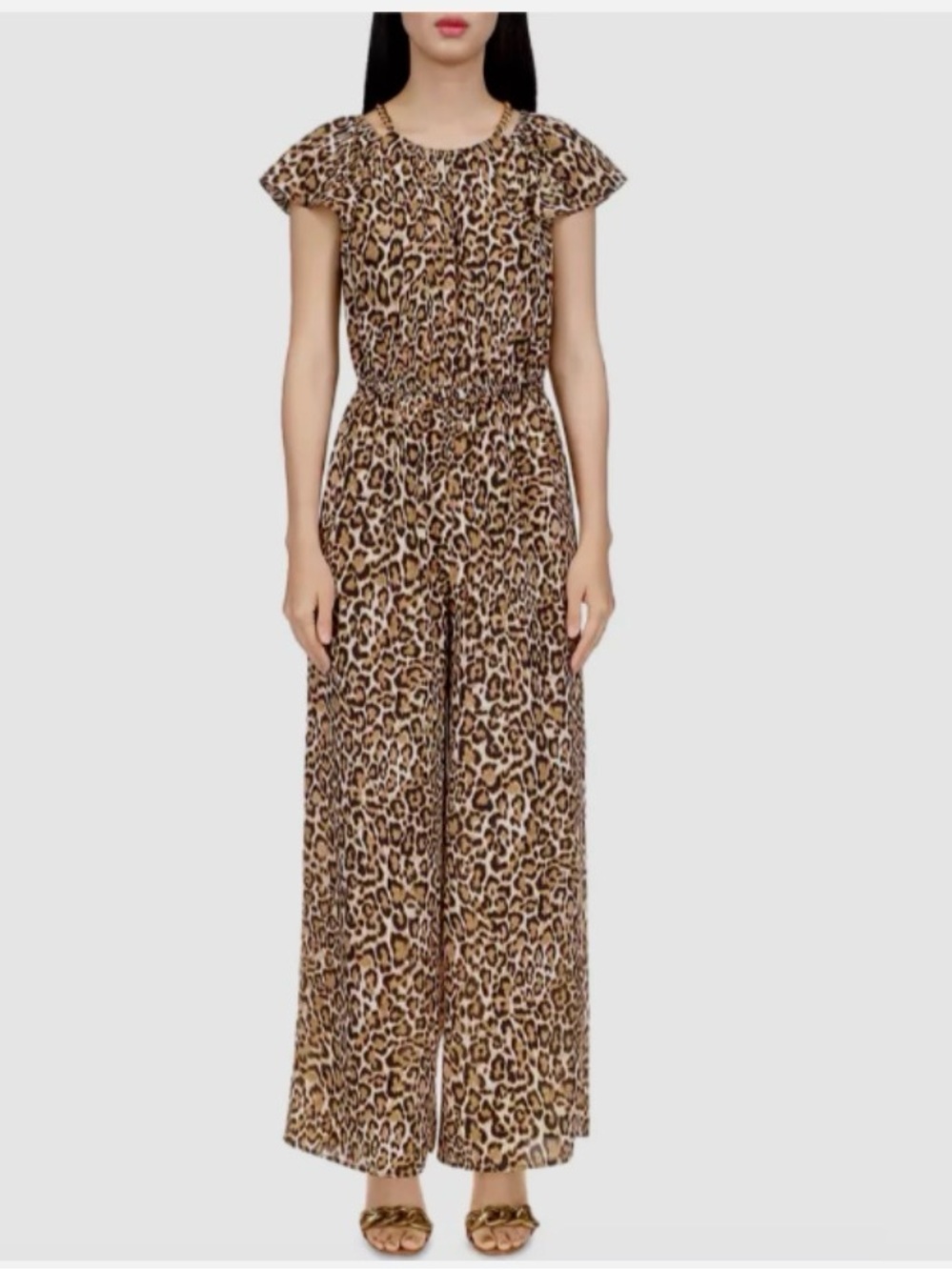 MICHAEL Michael Kors Leopard Print Wide-Leg Jumpsuit - Brown/Tan